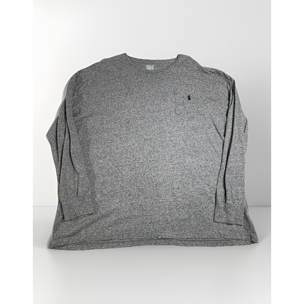 Polo Ralph Lauren Shirt Mens Lg Heather Gray‎ Black Pony Long Sleeve Pocket Tee